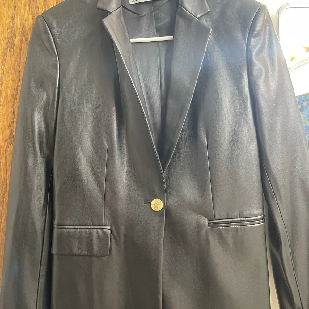 Zara Black Leather Jacket Suit - Picture 2 of 6